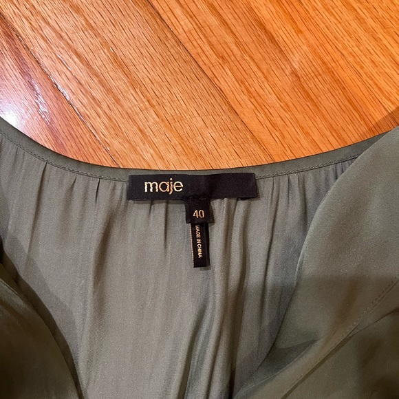 Maje Olive Green Tiered V-Neck Maxi Dress - Picture 2 of 4